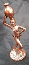 Vintage Copper African tribal art figure,   Woman carrying a jug on her head.