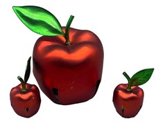 set of 3 apple bells metal red green shine 1 @ 3.5"  2@2" decor crafts READ