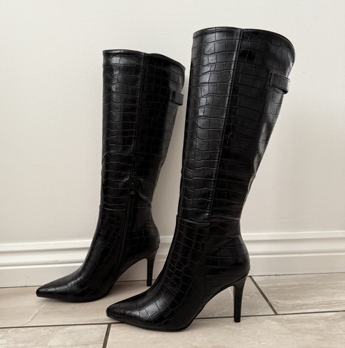 Ladies black faux leather croc - ladies,