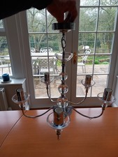 Chandelier / Candelabra, chrome and glass, small medium size, 5 light bulbs