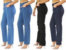 Womens Side Elastic Waist Jeans Straight Leg Regular Fit 29" Leg