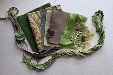 Embroidery Pack OLIVE  GREEN: Fabrics/Beads & Sequins/Threads & Yarns/Ribbons
