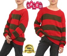 Kids Freddy Krueger Halloween Costume Jumper Hat Glove Fancy Dress Scary Set UK