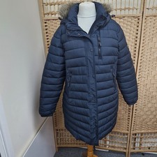 Ladies Dark Navy Blue long puffer Padded Superdry Fuji coat size UK 18