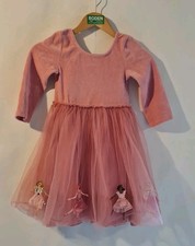 Mini Boden Girls Pink Velvet Tulle Applique Dress Age 7-8 Years Preloved  G8