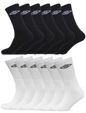 Mens Umbro Sport Calf Crew Socks (3 or 6 Pairs) Cotton Rich Sock UK 6-8 / 9-12
