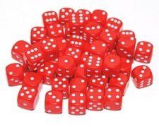 50 Red Dice, 12mm , D6 (6 sided)