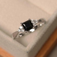 2Ct Princess Cut Black Diamond Engagement Ring 14K White Gold Finish Size K-T