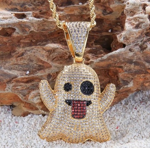 Gold snapchat emoji pendant - emoji,