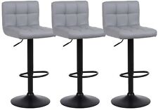SET OF 3 Grey Bar Stools Breakfast Chairs Faux Leather Swivel, Black Metalwork