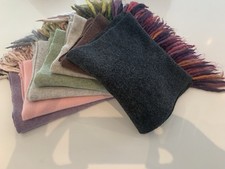 Lot of 7 Pristine Wool Scarves with Felted Wool Fringes - 7 Different Colourways