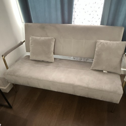 Beige velvet seater - beige, sofa