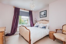 Beautiful Antique French upholstered double bed with slatted base & Chair