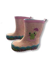 Girls Pink Wellies With Frog Welly Boots, Size 5, Good Condition