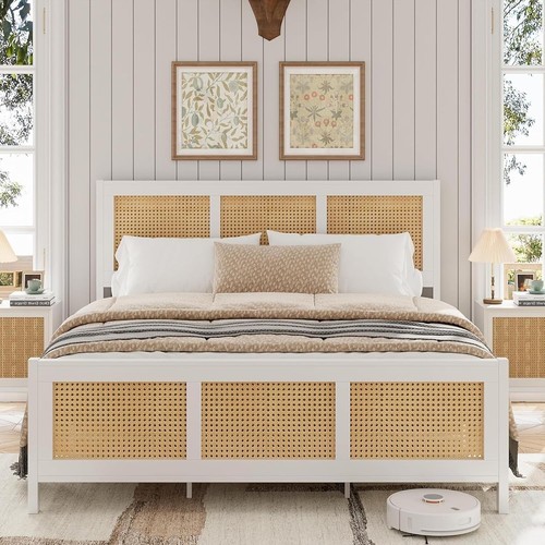 Rattan bed frame with - bed,