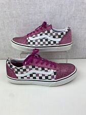 Vans Low Top Shoes Checkered Black White Pink Sparkle Women’s UK 5 