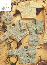 2132 CHILDS ARAN CABLE SWEATER, CARDIS HATS 16-24" VINTAGE KNITTING PATTERN COPY
