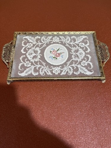 Glass vanity tray dresser lace - tray,