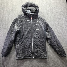 Swix Jacket Mens Large Black Gray Caribou Hooded Reversible Quilted Ski Winter
