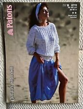 PATONS PATTERN 8772 FOR SWEATER IN PATONS COTTON SPLASH ( DK ) ~ SIZES 30 - 40”