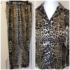River Island Satin Blouse Pj Set Trousers Baroque Leopard Small