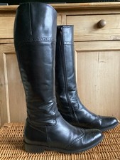 JONES BOOTMAKER BLACK LEATHER BROGUE STYLE SLIM CALF LONG BOOTS SIZE 39 UK 6