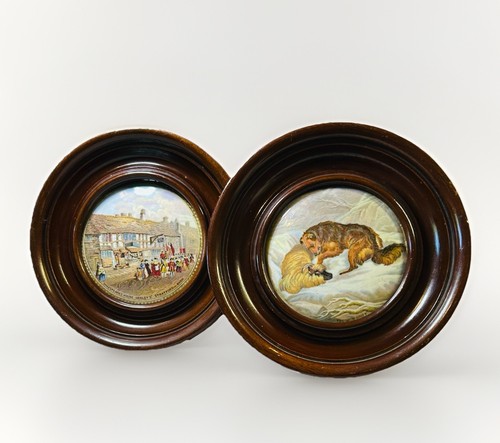Framed antique prattware pot - antique,
