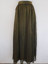 Vintage Skirt Long Maxi Olive Green Retro Crinkle Pleat Size 12 Taffeta Work