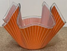 Vintage 60s Chance Bros Glass Handkerchief Vase Red/Orange + White Cordon Stripe