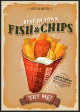 Fish chips vintage metal tin - &,