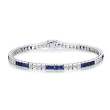 Ladies Handmade Sterling 925 Solid Silver Blue & White Sapphire Tennis Bracelet