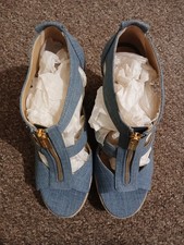 Brand New Michael Kors Damita Wedge Denim Blue Sandals Size 7