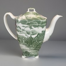 Antique Teapot Olde English Countryside Johnson Bros Scarcer Green & White