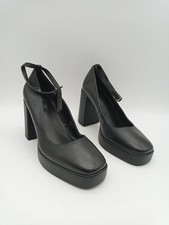 M&S Womens Leather Square Toe Mary Jane Heeled Shoes Black Size UK 7 NEW F2