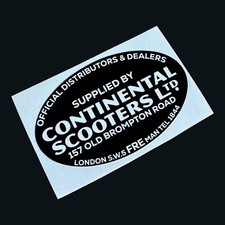 Continental Scooters Ltd Dealership Dealer Vinyl Sticker Lambretta Vespa SX TV
