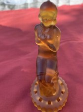 Antique Art Deco Amber  Glass Nude Lady Flower Frog 17B