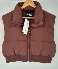 Womens Zara Wayer Repellent Cropped Puffer Gilet Brown L-XL BNWT