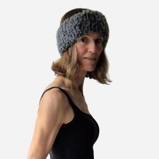 Handmade Headband Handknitted Grey Fuzzy Yarn Faux Fur hat ear muffs NEW