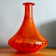 Vintage Orange Glass Decanter Bottle Vase Retro Mid Century