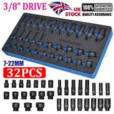 DEEP & SHALLOW IMPACT SOCKET Set 3/8"Dr 32 Piece 7mm-22mm 6pt Hex Sockets Set