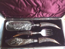 Fine Antique Scottish Stag Horn Serving Set Super Quality Cased