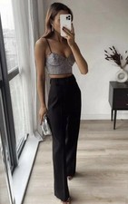 Zara Black Silver Crop Top