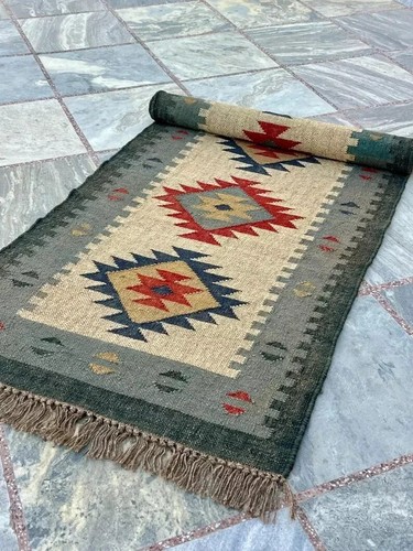 Wool jute kilim rug - wool,