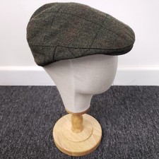 Hackett Tweed Flat Cap Green Wool Plaid Check Hat Medium Mens Immaculate