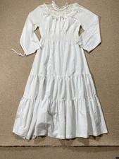 Vintage 70s Midi Dress Womens Size 10 UK White Hippy Boho 1970s Prairie Wedding