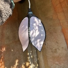 Antique Deco 5 Curved Panel pink Marbled Stained Slag Glass Tulip Hanging Light