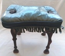Vintage Camel Stool Saddle Foot Stool Green Leather