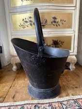 Vintage Black Metal Coal Scuttle Fireside Storage Bucket Planter