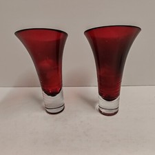 2 X Ruby Red Glass Candle Holders 