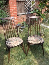 Ercol Goldsmith Windsor Moustache Top Dining Chairs X2 With Original Seat Covers